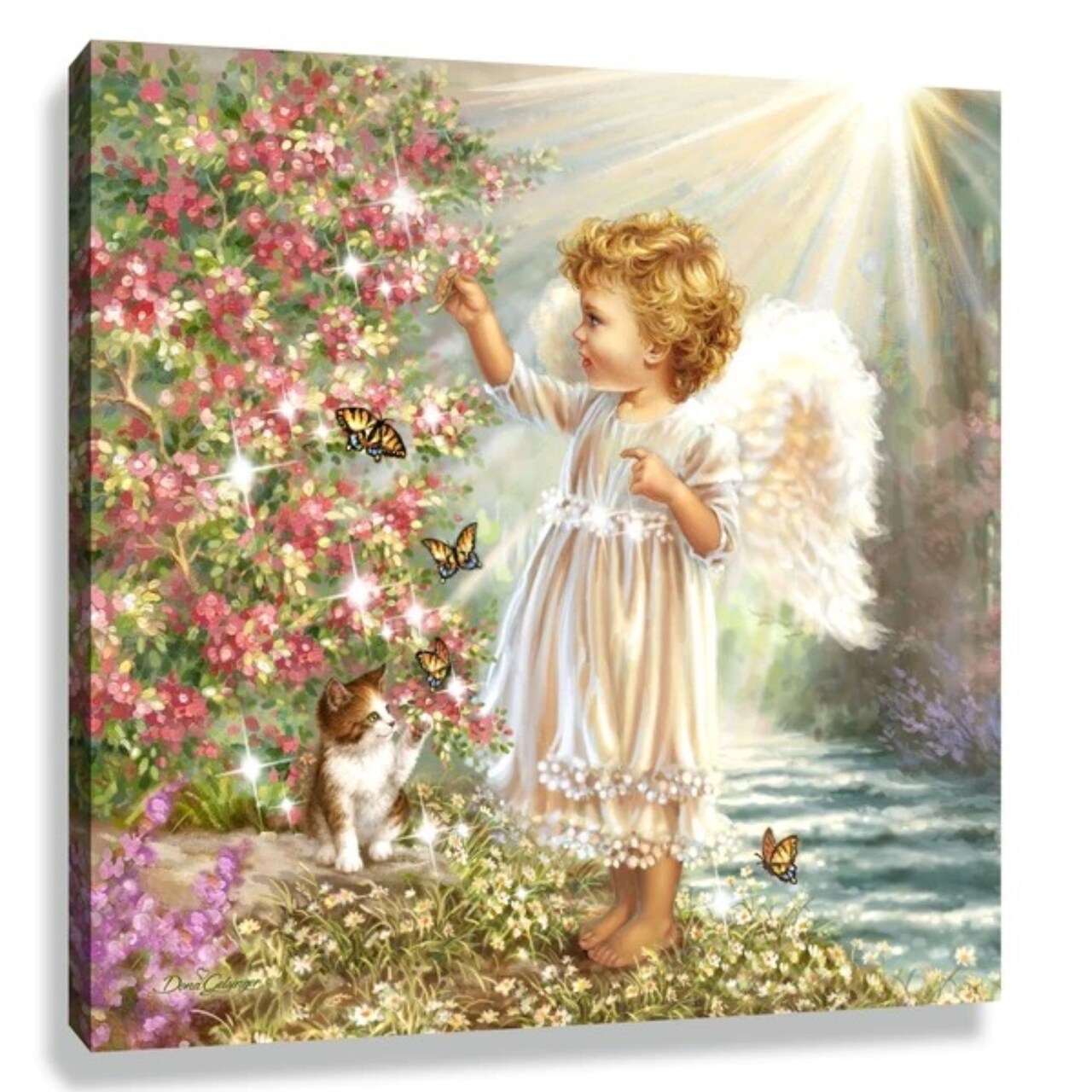 Glow Decor White and Pink Angel with Swarovski Crystals Square Pizazz Wall Art Decor 10" x 10"
